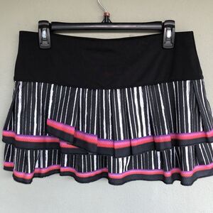 Lucky In Love Skort Womens Large Black White Stripe Pink Ruffle Tennis Skirt